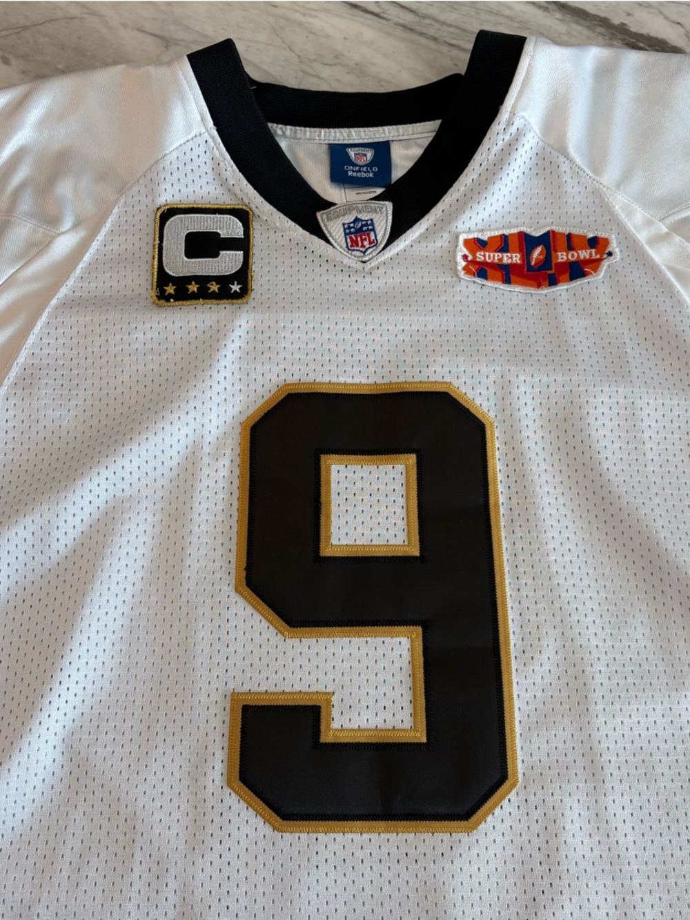 Reebok White Black and Gold #9 Football Jersey - Picture 3 of 10